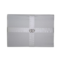 1 x Wedding 78pg Guest Book White Satin and Ribbon Hearts Ring Feature MQ-324