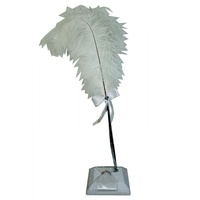 1 x 40cm Wedding Ball Point Pen with Feather and Satin Base with Ring MQ-328