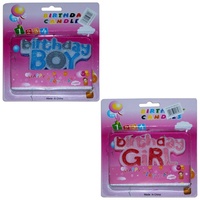 12cm Birthday Candle with Three Wicks in Blue & Pink (Boy & Girl) Glitter Effect
