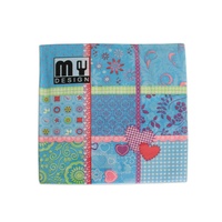 20 Pack Blue Patchwork Design 2 ply Premium Party Napkins 33x33cm Serviettes Disposable