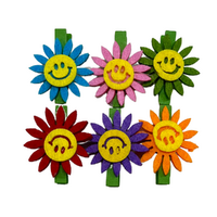 Felt Face Emoji Sunflowers on Wooden Pegs 6 Pack Mixed Colours