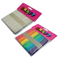 50 Pack of Craft Paddle Pop Sticks 9.5x1cm, Natural or Multi Colour