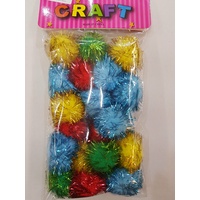 2 x 25g Packs of Multi Coloured Plush Metallic Fleck Pom Poms 3.5cm 36pceย MQ498