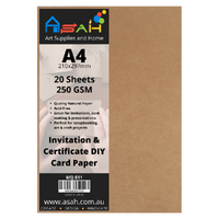 20pce Recycled Natural Certificate / Invitation Card Paper 250gsm, A4, Acid Free