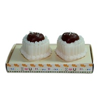 Set of 2 Happy Birthday Love Heart Cake Wax Candles White / Brown