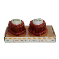 Set of 2 Happy Birthday Love Heart Cake Wax Candles Brown / White