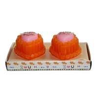 Set of 2 Happy Birthday Love Heart Cake Wax Candles Orange / Pink