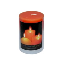 2 x Orange Pillar Shaped Colour Change Candles When Lit They Change 5x7.5cm