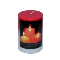 2 x Red Pillar Shaped Colour Change Candles When Lit They Change 5x7.5cm