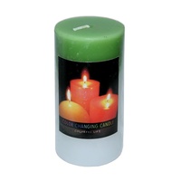 2 x Green Pillar Shaped Colour Change Candles When Lit They Change 5x10cm