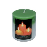 2 x Green Pillar Shaped Colour Change Candles When Lit They Change 7.5x7.5cm