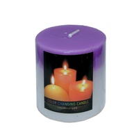 2 x Purple Pillar Shaped Colour Change Candles When Lit They Change 7.5x7.5cm