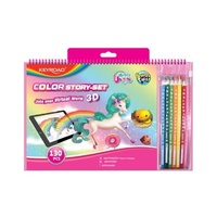 130pce 3D Colouring Book & Pencil Set for Girls w/ Stickers and Stencils