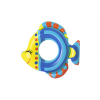 Inflatable Swim Ring 1pce Blue Fish Shaped 81cm Diameter Kids Pool Toy