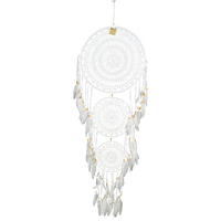 1pce 140cm White Dream Catcher 3 Tier Natural Beads and Feathers Wall Art