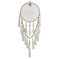 Dream Catcher 32cm Cream Ornate with Doily with Pom Poms & Beads Hand Made