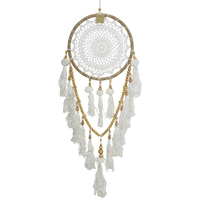 Dream Catcher 32cm Natural Ornate with Doily with Pom Poms & Beads Hand Made