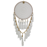 Dream Catcher 42cm Cream Ornate with Doily with Pom Poms & Beads Hand Made