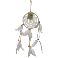 12cm White & Cream Dream Catcher with Feathers and Natural Beads Boho Wall Art