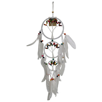 1pce 50cm 3 Tier Tree of Life Dream Cather with Rainbow Beads & White Feathers