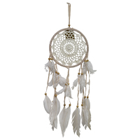 16cm White & Cream Dream Catcher with Feathers and Natural Beads Boho Wall Art