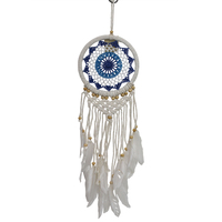 17cm Navy & Cerulean Blue Dream Catcher Doily Macrame Beaded Boho