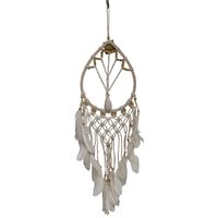 27cm Natural Dream Catcher Tear Drop with Wooden Beads & White Feathers