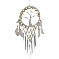 Dream Catcher Wind Chime 27cm Natural Beaded Macrame Finish & Chakra Colours