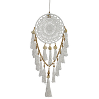 Dream Catcher 32cm White Ornate with Doily with Pom Poms & Beads Hand Made