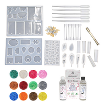 140pce Epoxy Resin Casting Art Kit Silicone Jewellery Molds & Coloured Pearl Powder