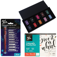 21pce Calligraphy Bundle Dip Pen w/Nibs, Coloured Inks & Workbook Intro Set