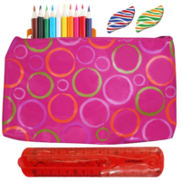 16pce Back to School Stationery Kit Pink Red Kids Bundle, Pencils, Erasers, Ruler, Case
