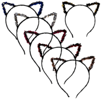 6x Sequin Cat Ears Set Headbands, Dress Up Costume Accessory