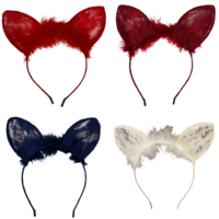 4x Fluffy Lace Bunny/Cat Ears Set Headbands, Dress Up Costume Accessory