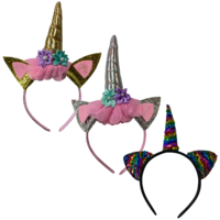 Set of 3 Kids Unicorn/Cat Ears Headbands, Dress Up Costume Accessory