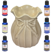 Oil Burner + Satya Oils Set 7pces Cream Glazed Ceramic 12.5cm