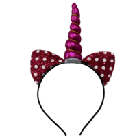 1pce Hot Pink Polka Dot Unicorn/Cat Ears Headband, Kids Dress Up Costume Accessory