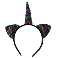 1pce Rainbow Sequin Unicorn/Cat Ears Headband, Kids Dress Up Costume Accessory