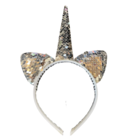 1pce Silver Sequin Unicorn/Cat Ears Headband, Kids Dress Up Costume Accessory