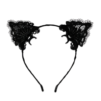 1pce Black Doily Cat Ears Headband, Dress Up Costume Accessory