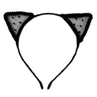 1pce Black Lace Polka Dot Cat Ears Headband, Dress Up Costume Accessory