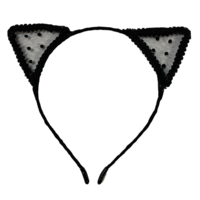 1pce Black Lace Polkadot Cat Ears Headband, Dress Up Costume Accessory