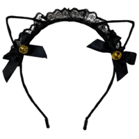 1pce Black Bells with Ribbon Cat Ears Headband, Dress Up Costume Accessory