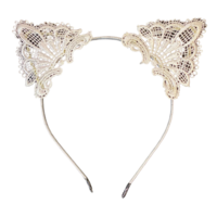 1pce White Doily Cat Ears Headband, Dress Up Costume Accessory