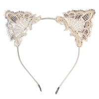 1pce Grey Doily Cat Ears Headband, Dress Up Costume Accessory