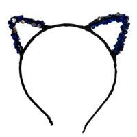 1pce Blue/Black Sequin Cat Ears Headband, Dress Up Costume Accessory