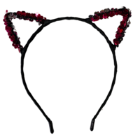 1pce Hot Pink/Black Sequin Cat Ears Headband, Dress Up Costume Accessory
