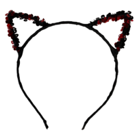 1pce Red/Black Sequin Cat Ears Headband, Dress Up Costume Accessory