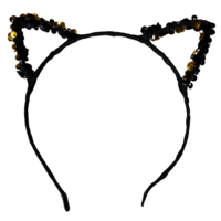 1pce Gold/Black Sequin Cat Ears Headband, Dress Up Costume Accessory