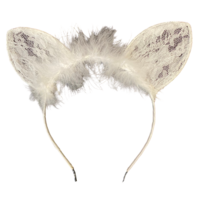 1pce White Fluffy Lace Bunny/Cat Ears Headband, Dress Up Costume Accessory